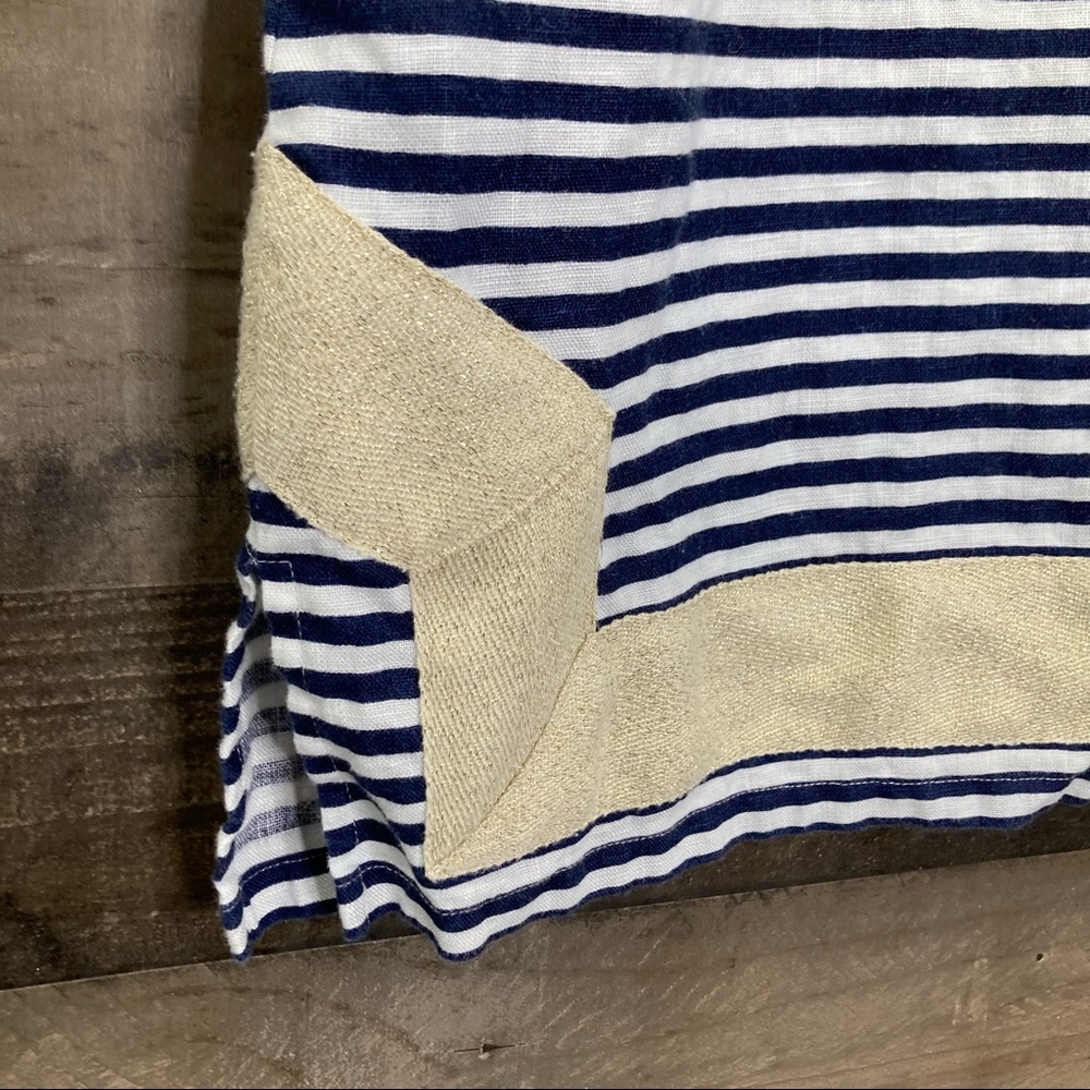 Sail to Sable Navy and White Striped Sleeveless Mini Dress with Gold Trim - Picture 3 of 7